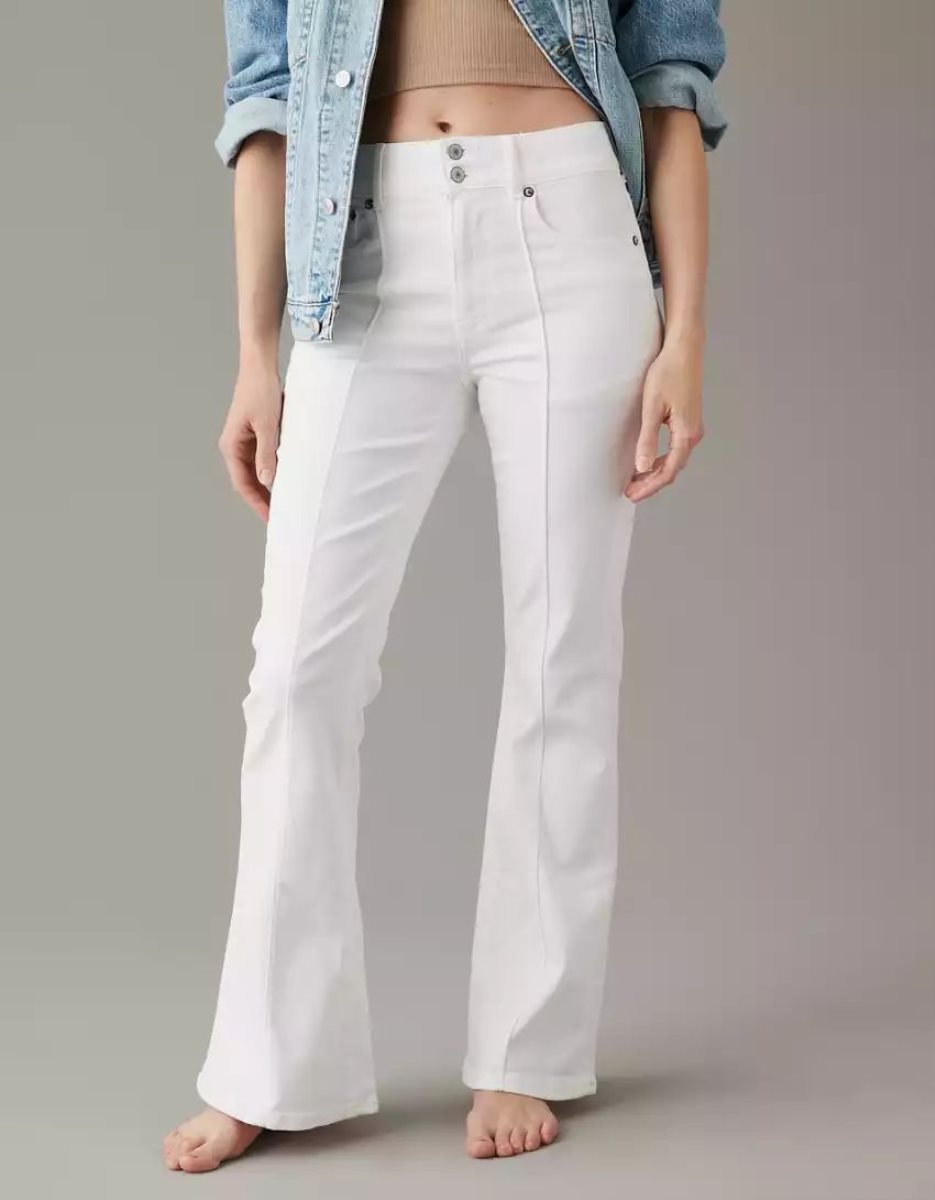 Jean American Eagle AE Ne(x)t Level Super High-Waisted Flare Blanche Femme | OTR-28820653